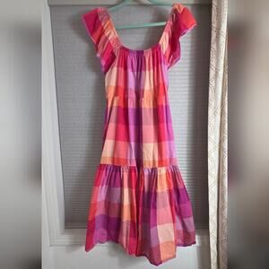 Time and Tru Women's Plaid Midi Dress in Pink and Orange